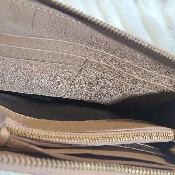 Chloe (Authentic) Pink Champagne Leather & Gold Bow Accent Zippy Long Wallet - Picture 11 of 11